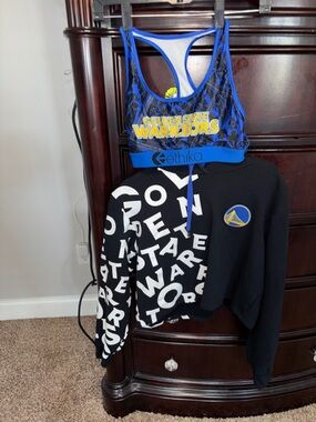 ethika Golden State Warriors Blue and Yellow Graphic Sports Bra an Hoodie